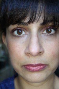 Wearing Laura Mercier lipstick in 'Rasberry Sorbet', Jouer moisture tint in 'Glow', and Illamasqua 'Liquid Metal'